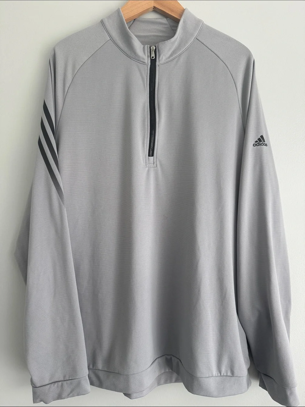 adidas Light Gray Quarter-Zip Performance Pullover Size Large